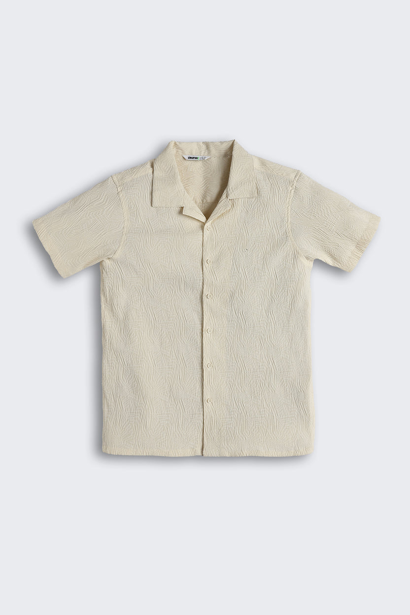 Beige Textured Regular Fit Shirt For Tweens Boys - Image 2