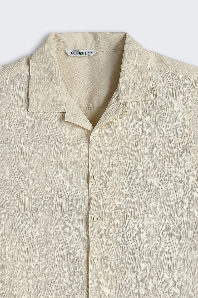 Beige Textured Regular Fit Shirt For Tweens Boys - Image 4