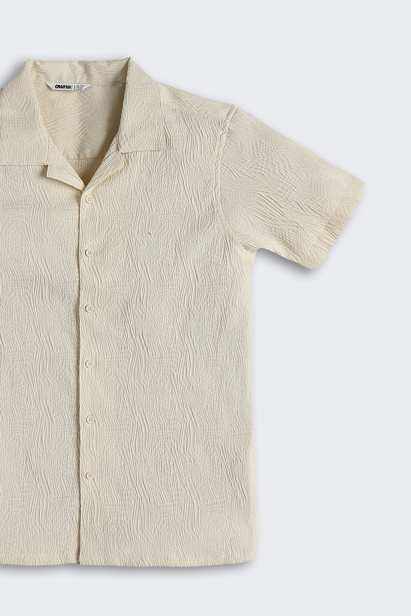 Beige Textured Regular Fit Shirt For Tweens Boys - Image 5
