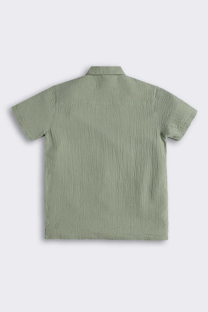 Green Embroidered Regular Fit Shirts For Tweens Boys - Image 3