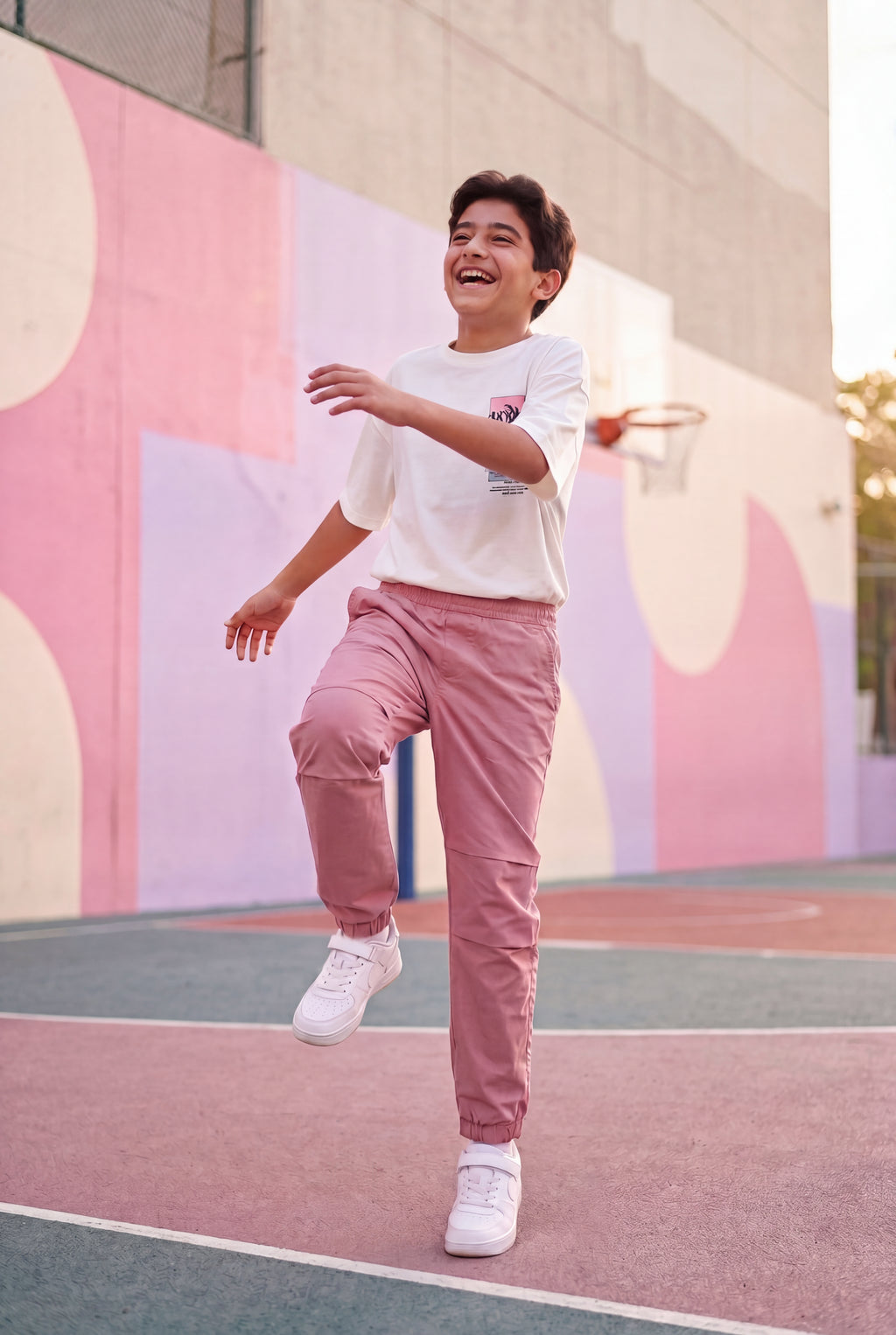 Pink Solid Regular Fit Joggers for Tweens Boys - Image 1