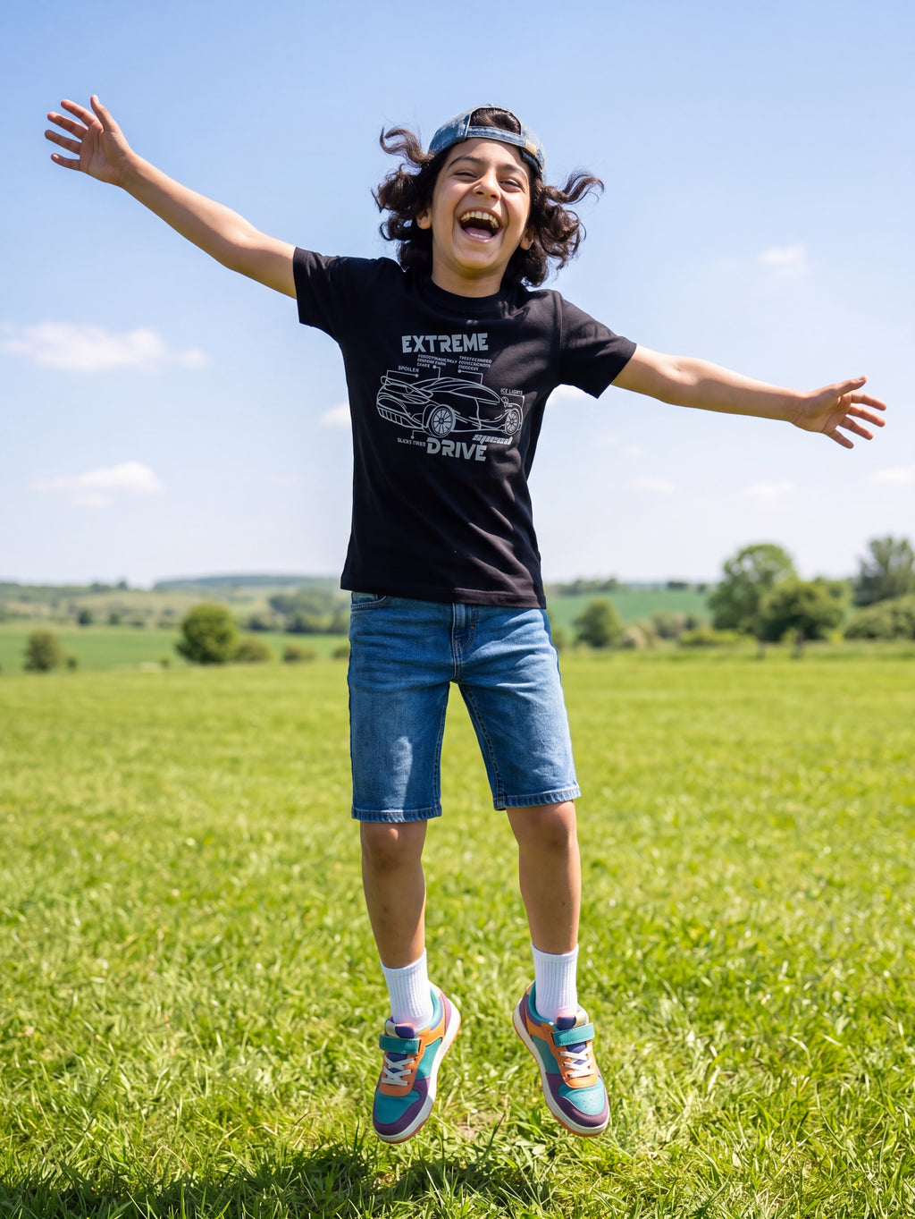 Black Car Graphic Printed Regular Fit T-Shirt For Boys - Image 1