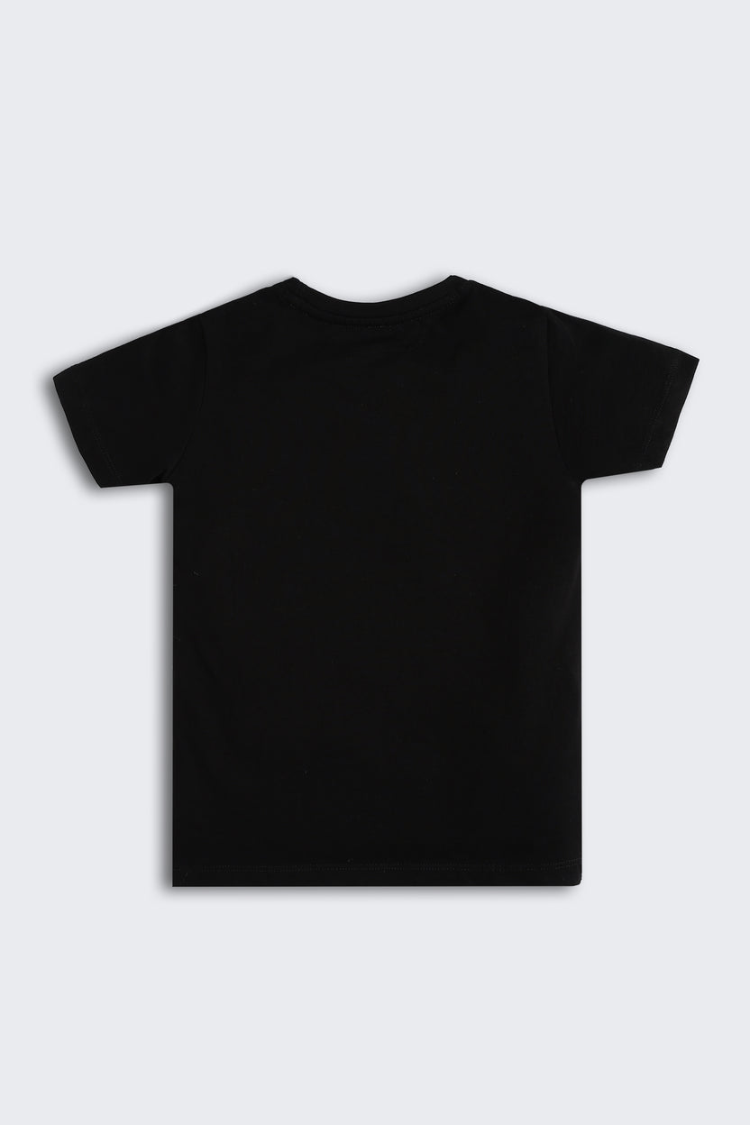 Black Car Graphic Printed Regular Fit T-Shirt For Boys - Image 3