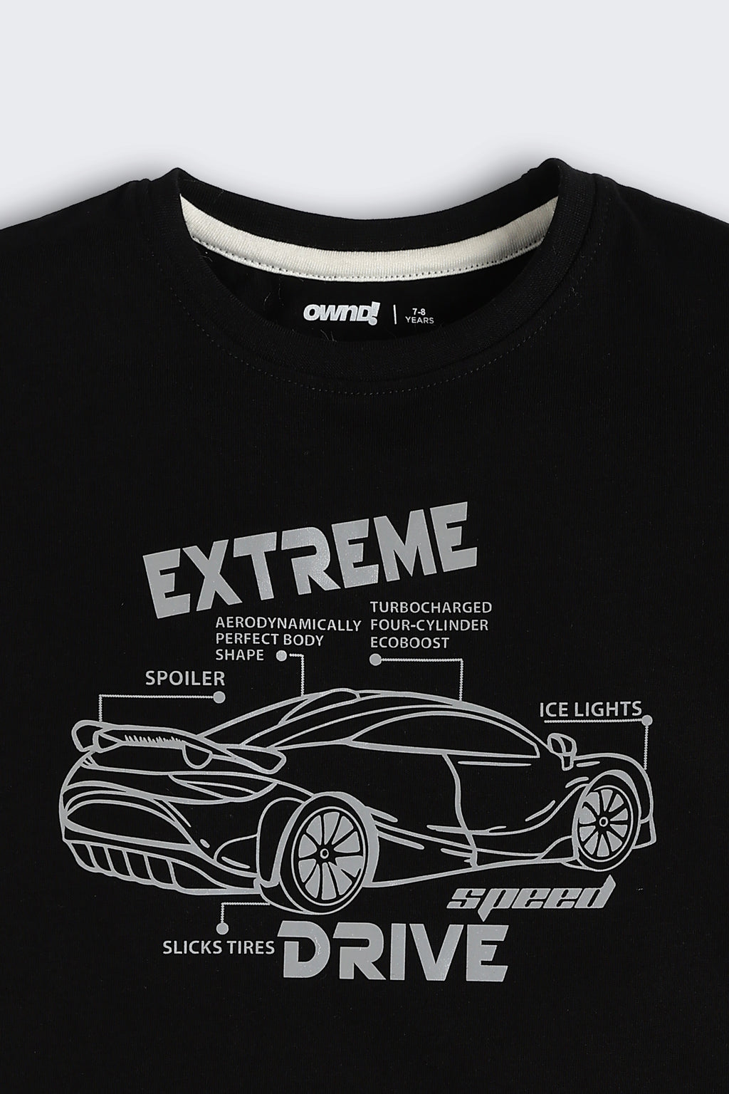 Black Car Graphic Printed Regular Fit T-Shirt For Boys - Image 4