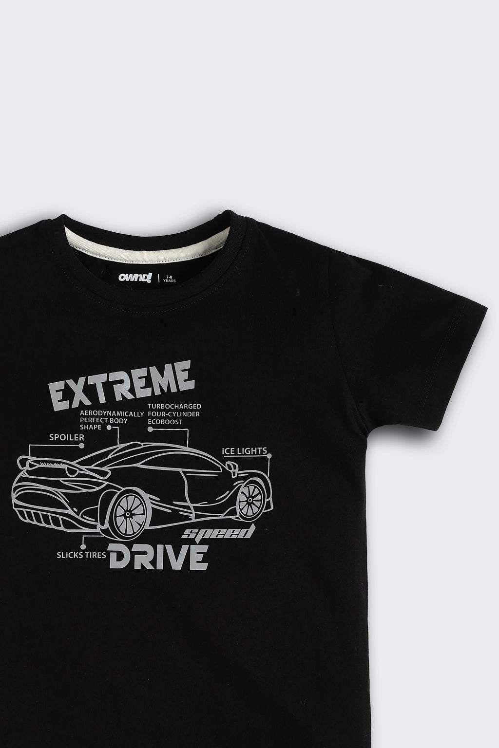 Black Car Graphic Printed Regular Fit T-Shirt For Boys - Image 5