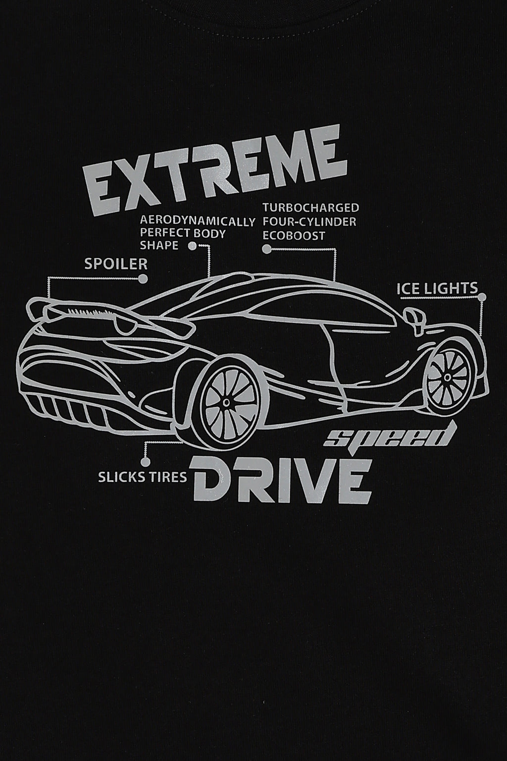 Black Car Graphic Printed Regular Fit T-Shirt For Boys - Image 6