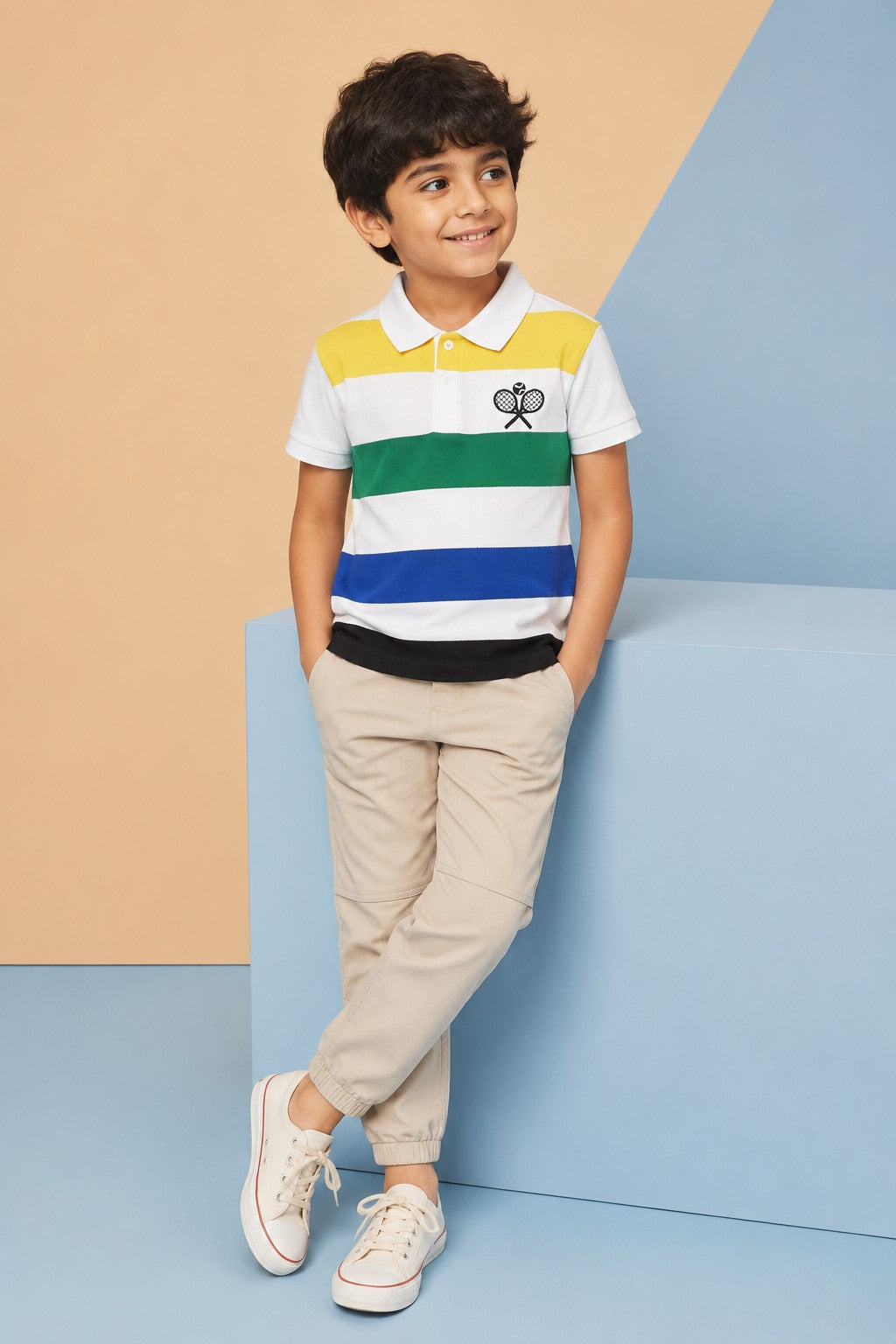 Multi-coloured Chest Printed Regular Fit T-Shirt for Boys - Image 1