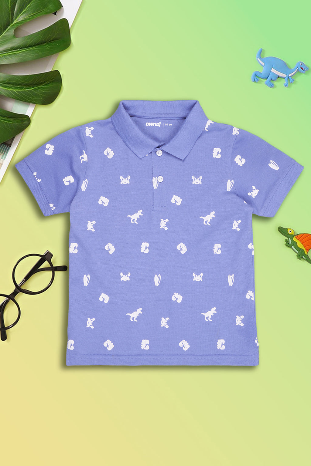 Blue Dinosaur Printed Regular Fit T-Shirt for Boys - Image 1