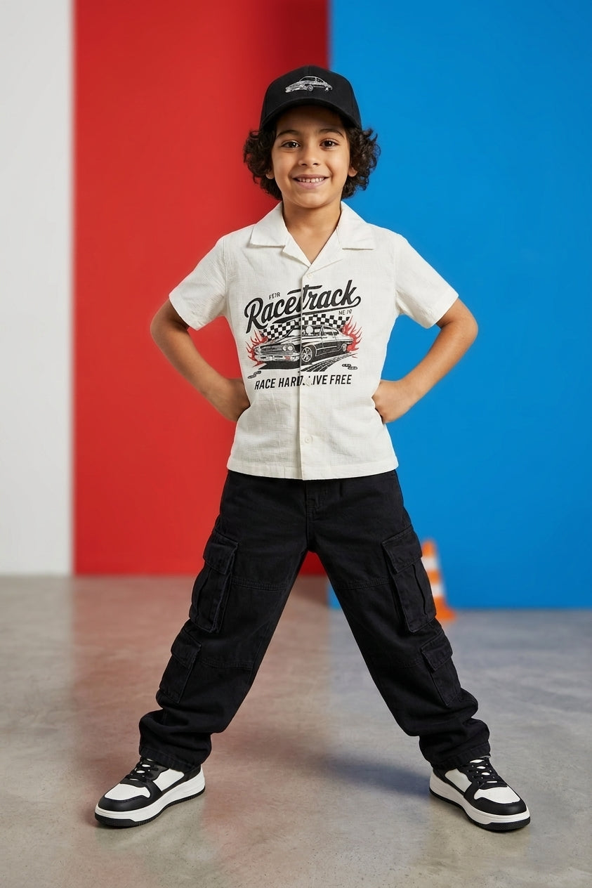 White Graphic Regular Fit Shirt for Boys - Image 1