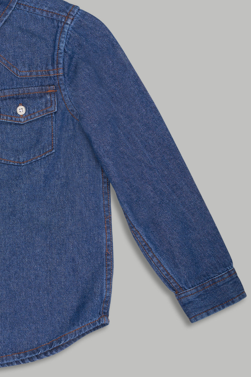 Blue Regular Fit Solid Shirt For Boys - Image 4