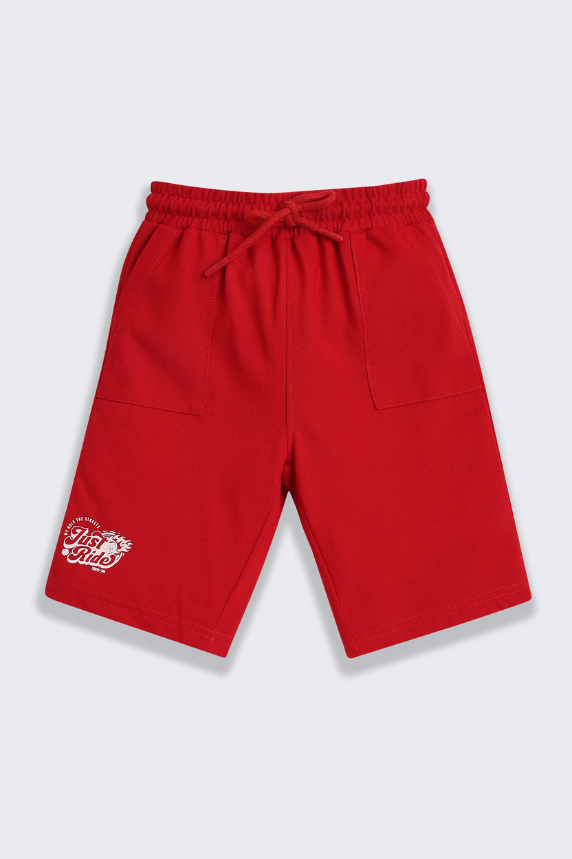 Red Typographic Printed Regular Fit Co-ord Set For Boys - Image 5