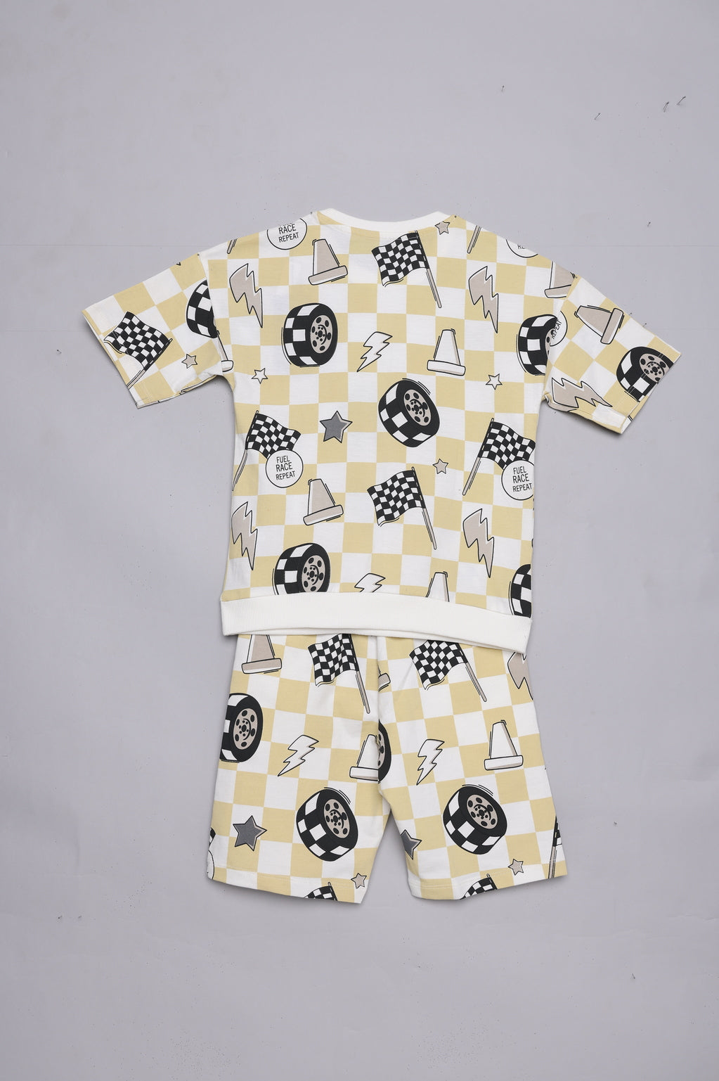Beige Race Print T-Shirt & Shorts Set For Boys - Image 3
