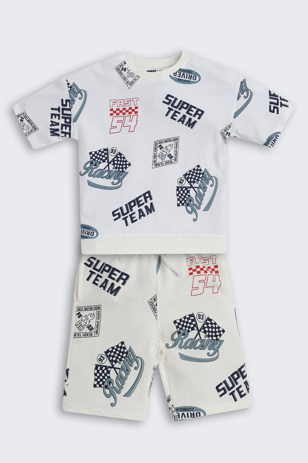 Off White Typographic Printed Regular Fit Co-ord Set For Boys - Image 2