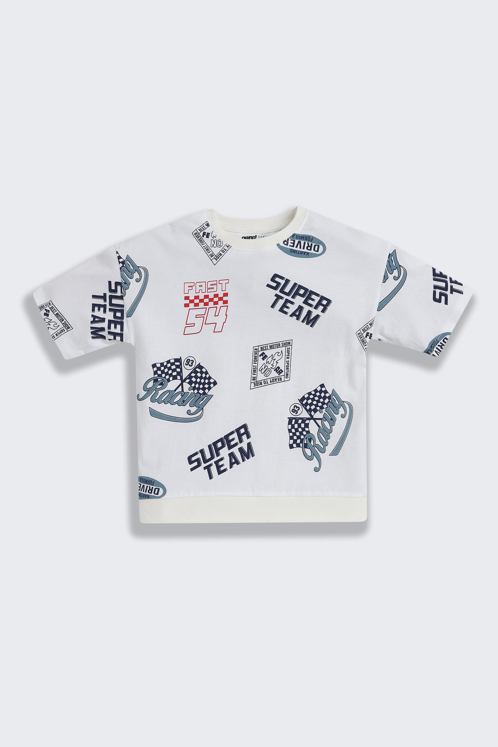 Off White Typographic Printed Regular Fit Co-ord Set For Boys - Image 3
