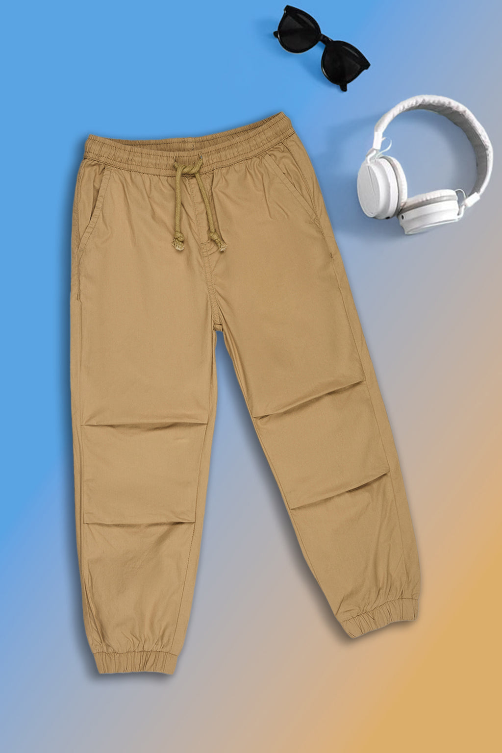 Beige Solid Regular Fit Joggers for Boys - Image 1