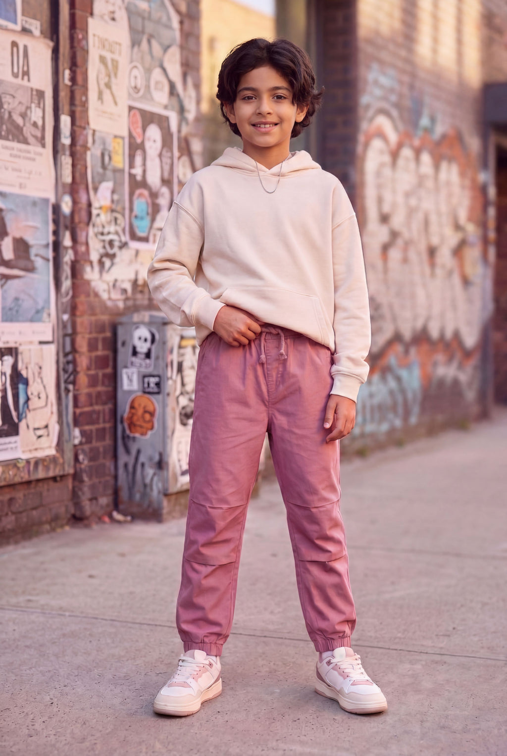 Pink 4 Pocketed Regular Fit Joggers for Boys - Image 1