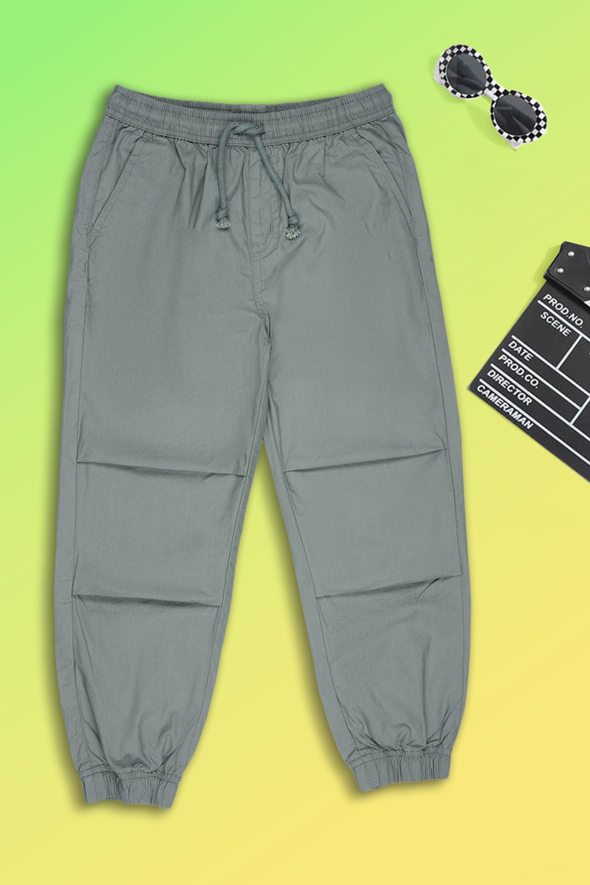 Light Green Solid Regular Fit Joggers for Boys - Image 1