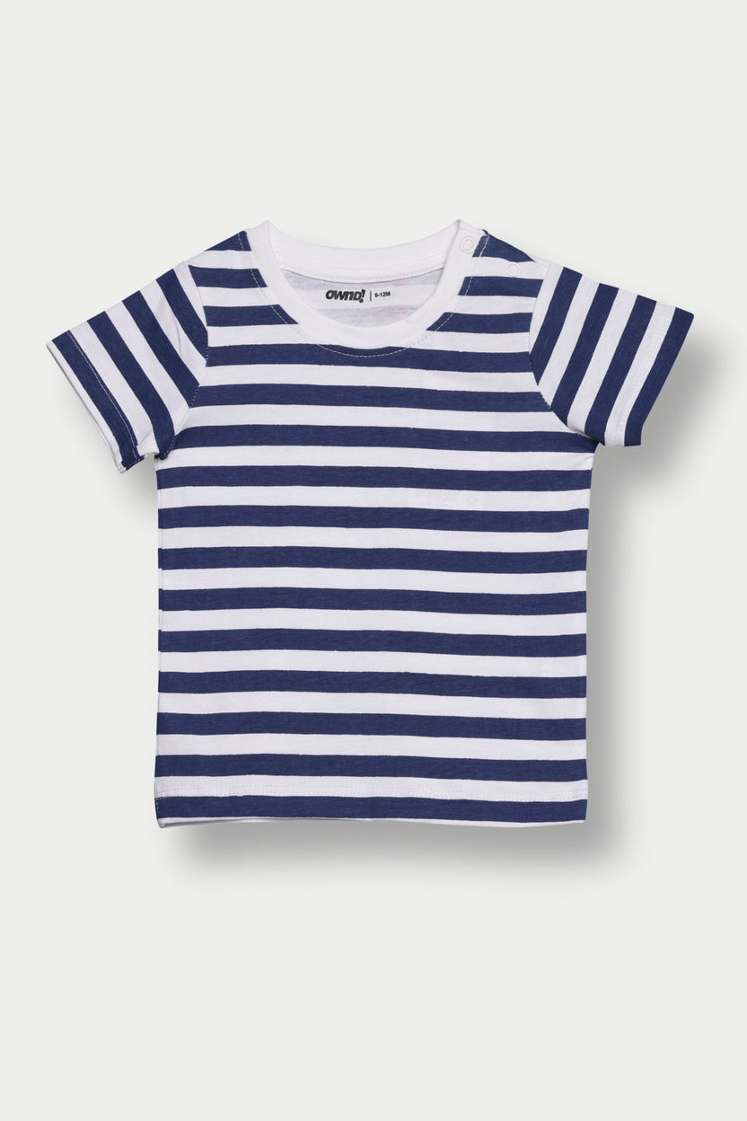 Navy Striped Regular Fit T-Shirt for Infant Boys - Image 2
