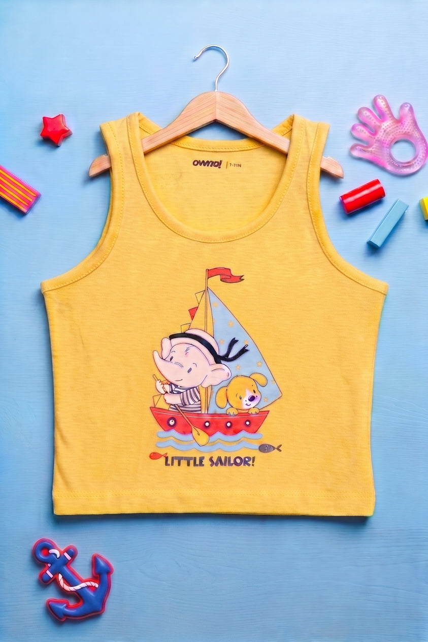 Yellow Little Sailor Graphic Printed Regular Fit T-Shirt for Infant Boys - Image 1