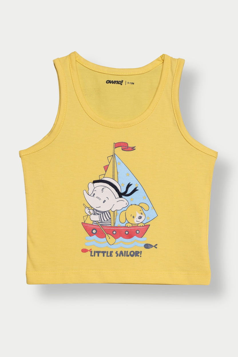 Yellow Little Sailor Graphic Printed Regular Fit T-Shirt for Infant Boys - Image 2