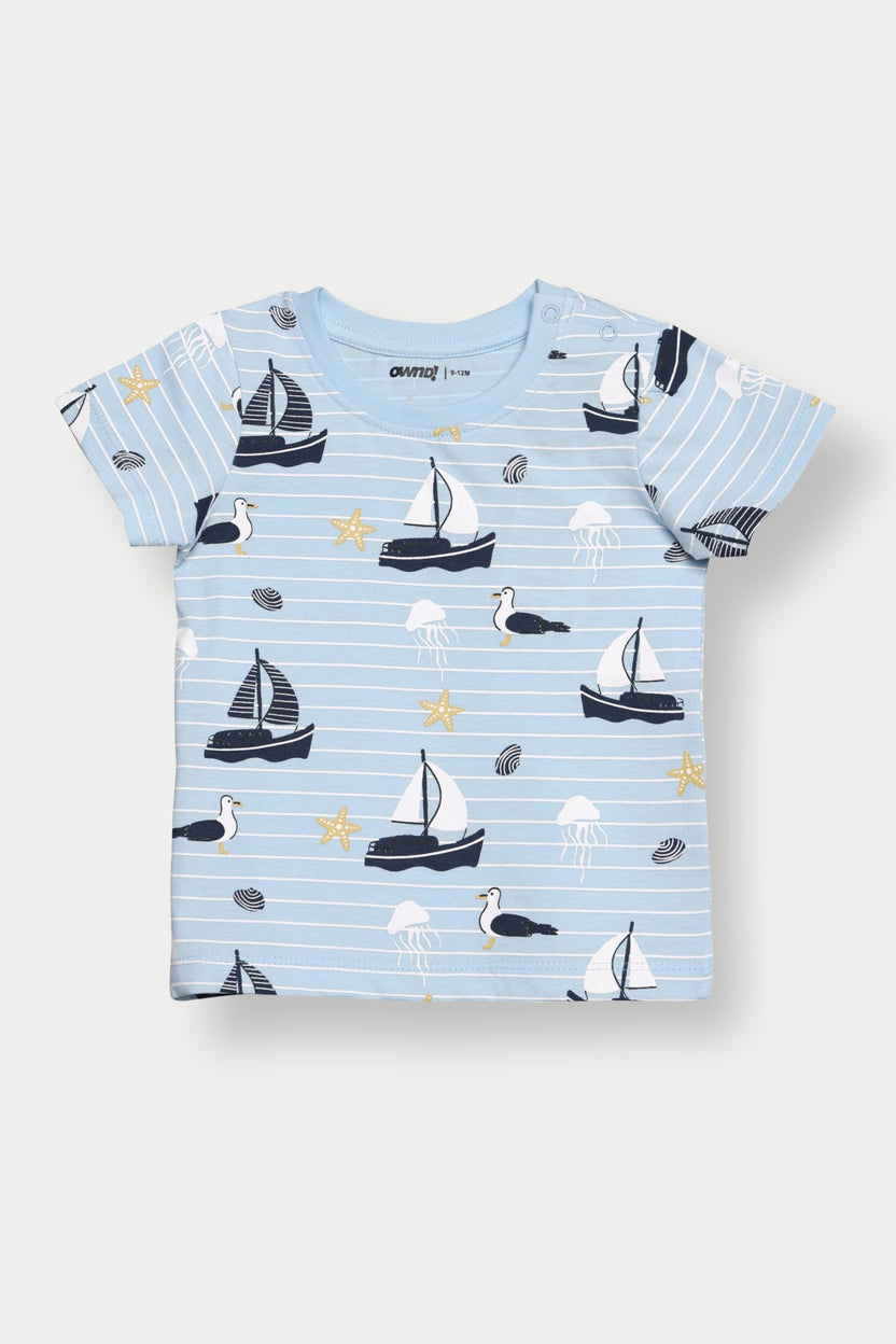 Light Blue Boat All - Over Printed Regular Fit T-Shirt For Infant Boys - Image 2