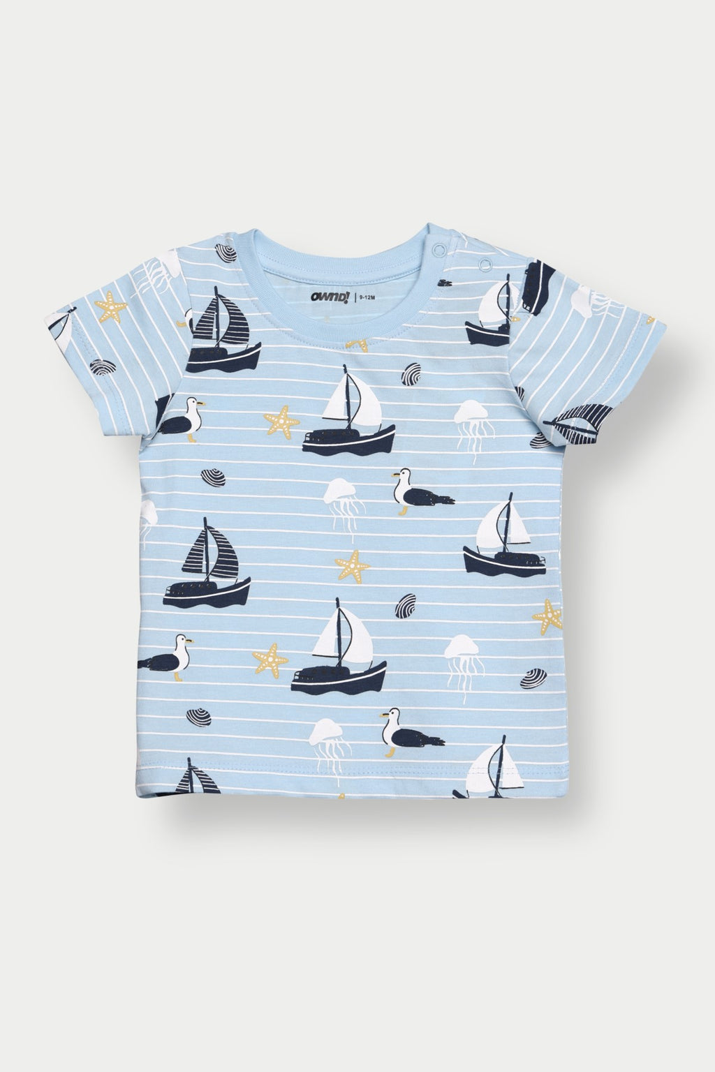Light Blue Boat All - Over Printed Regular Fit T-Shirt for Infant Boys - Image 2