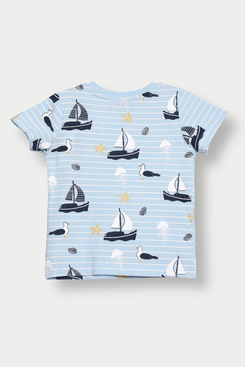 Light Blue Boat All - Over Printed Regular Fit T-Shirt For Infant Boys - Image 3