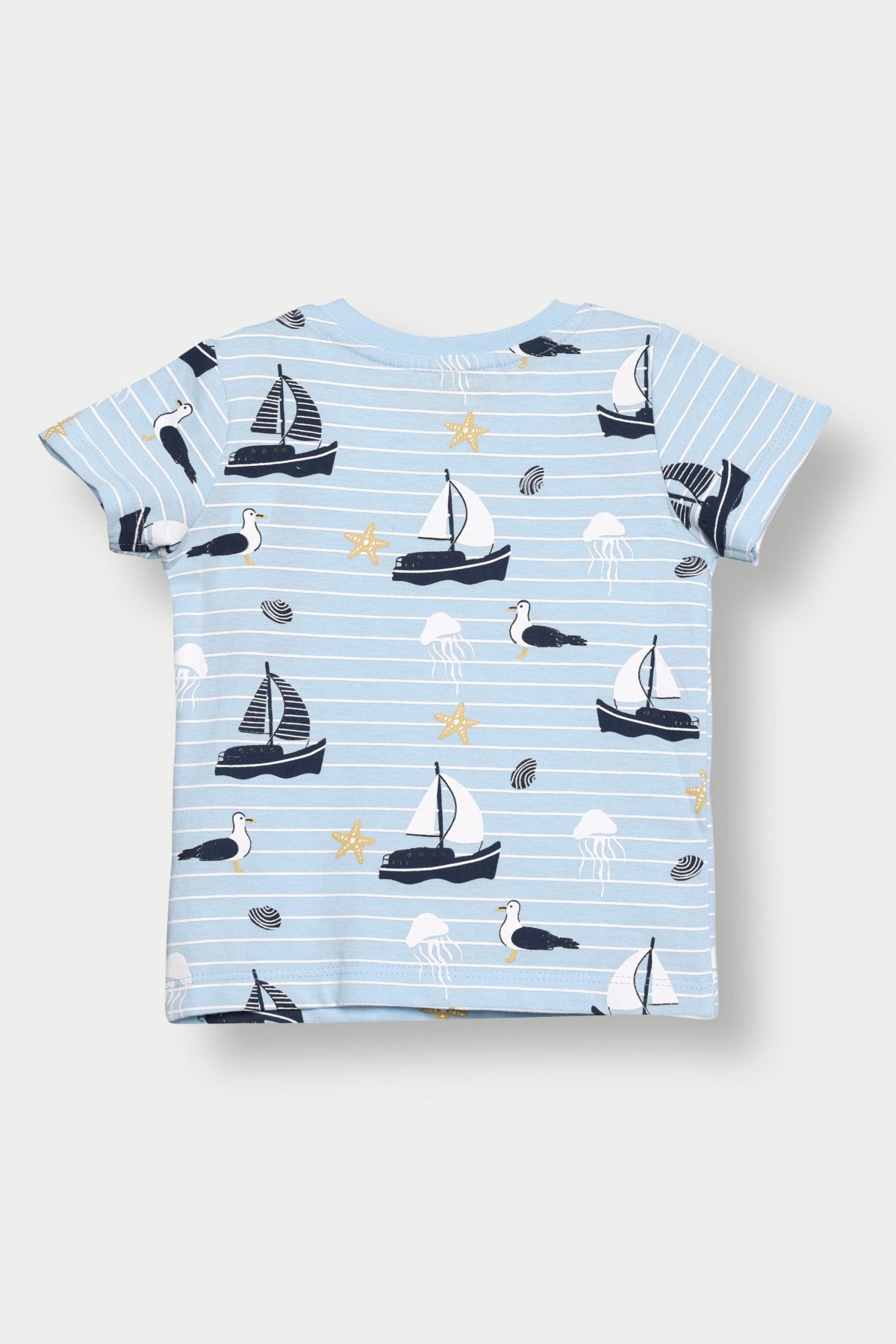 Light Blue Boat All - Over Printed Regular Fit T-Shirt for Infant Boys - Image 3