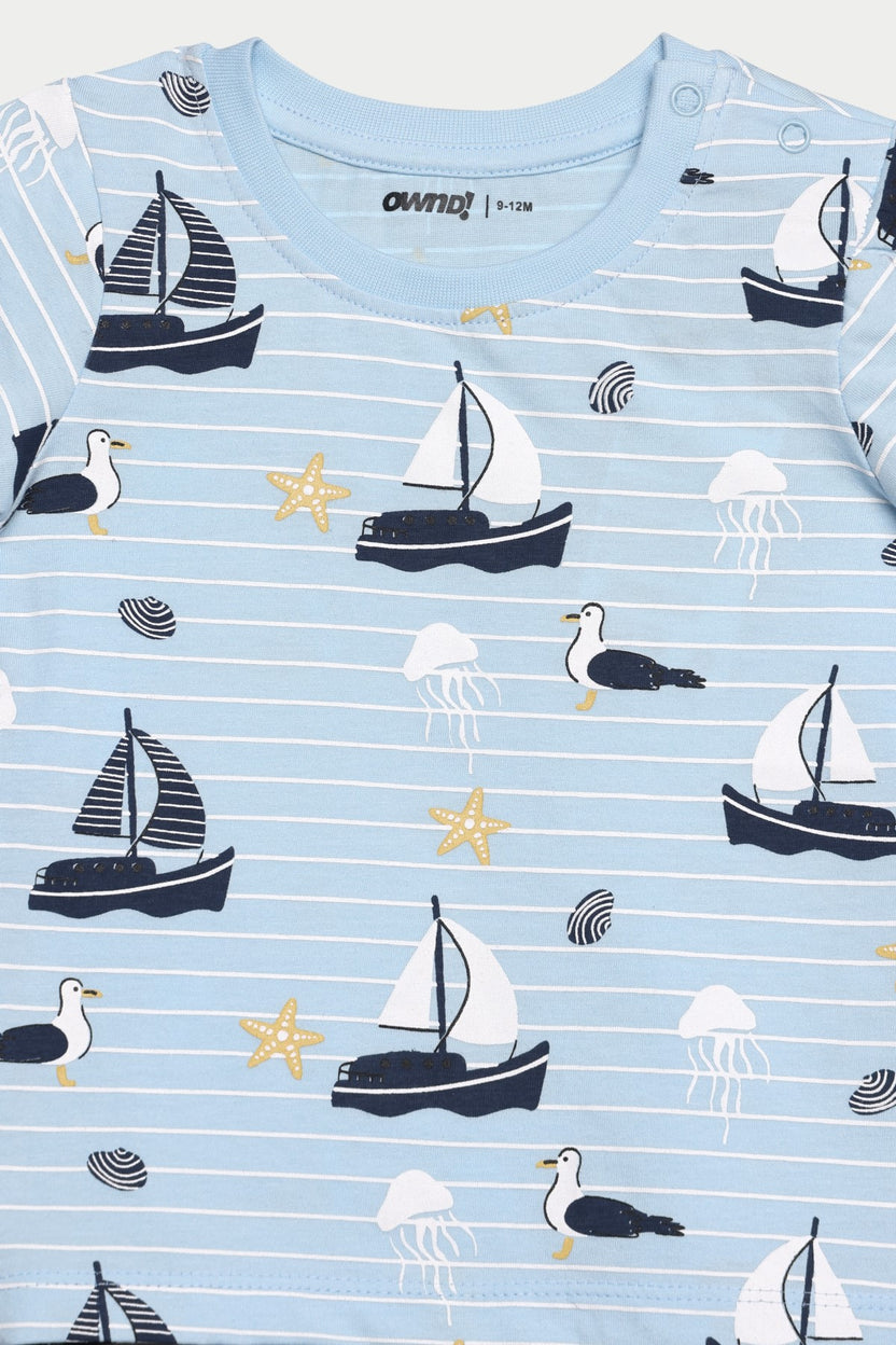 Light Blue Boat All - Over Printed Regular Fit T-Shirt For Infant Boys - Image 4