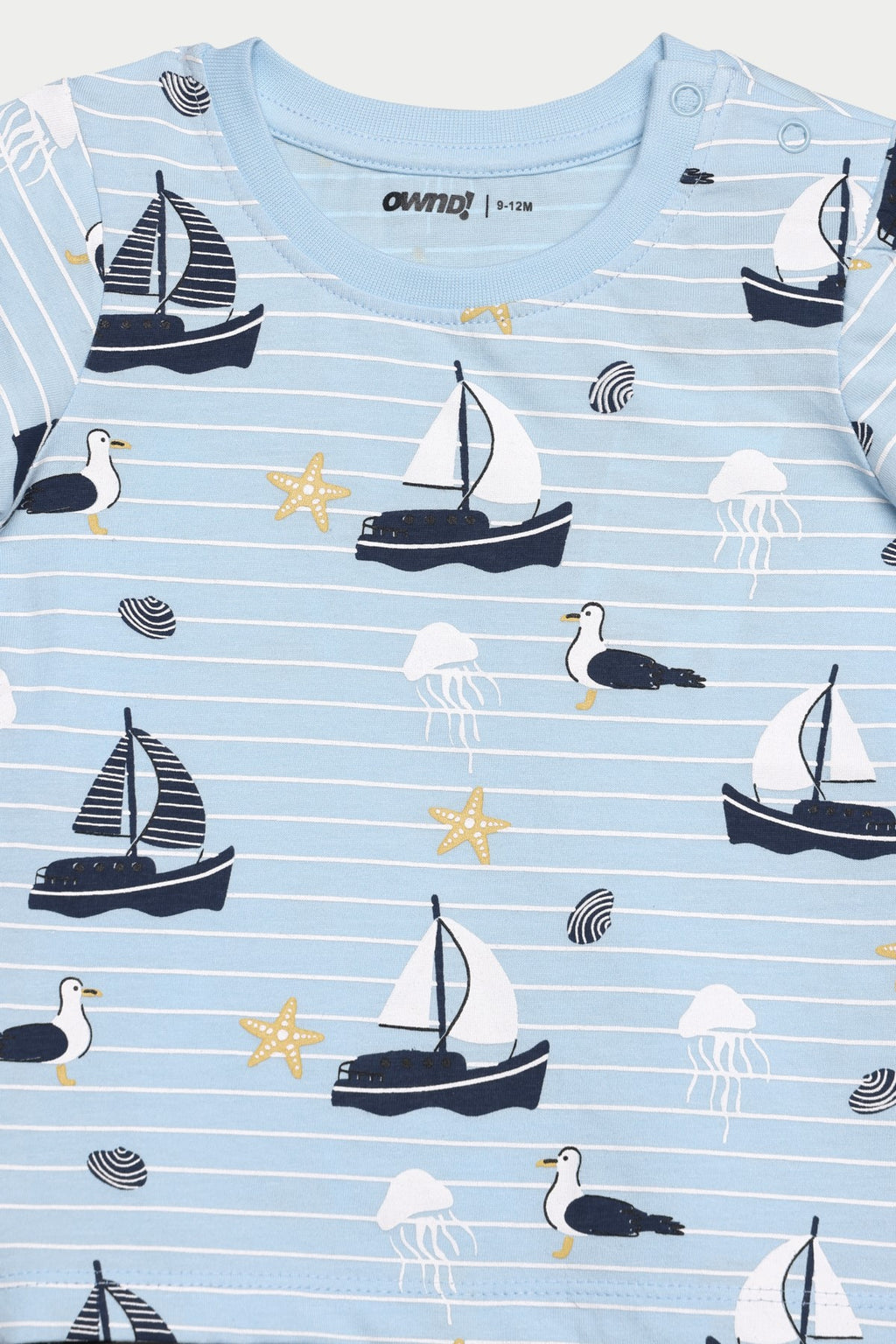 Light Blue Boat All - Over Printed Regular Fit T-Shirt for Infant Boys - Image 4