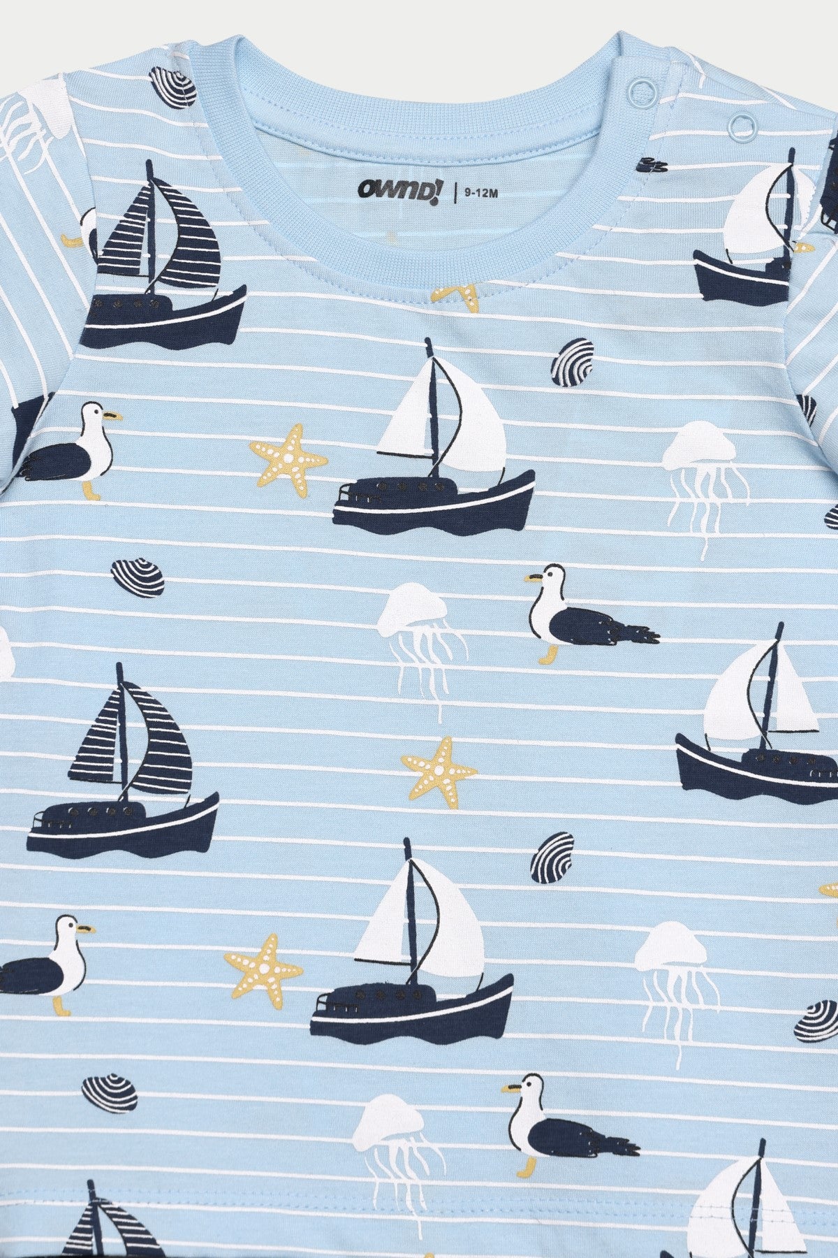 Light Blue Boat All - Over Printed Regular Fit T-Shirt for Infant Boys - Image 4