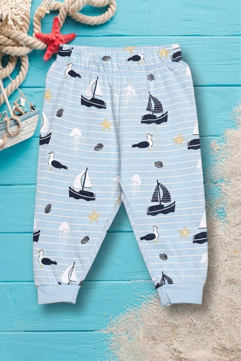Light Blue Mid Rise Regular Fit Joggers for Infant Boys - Image 1