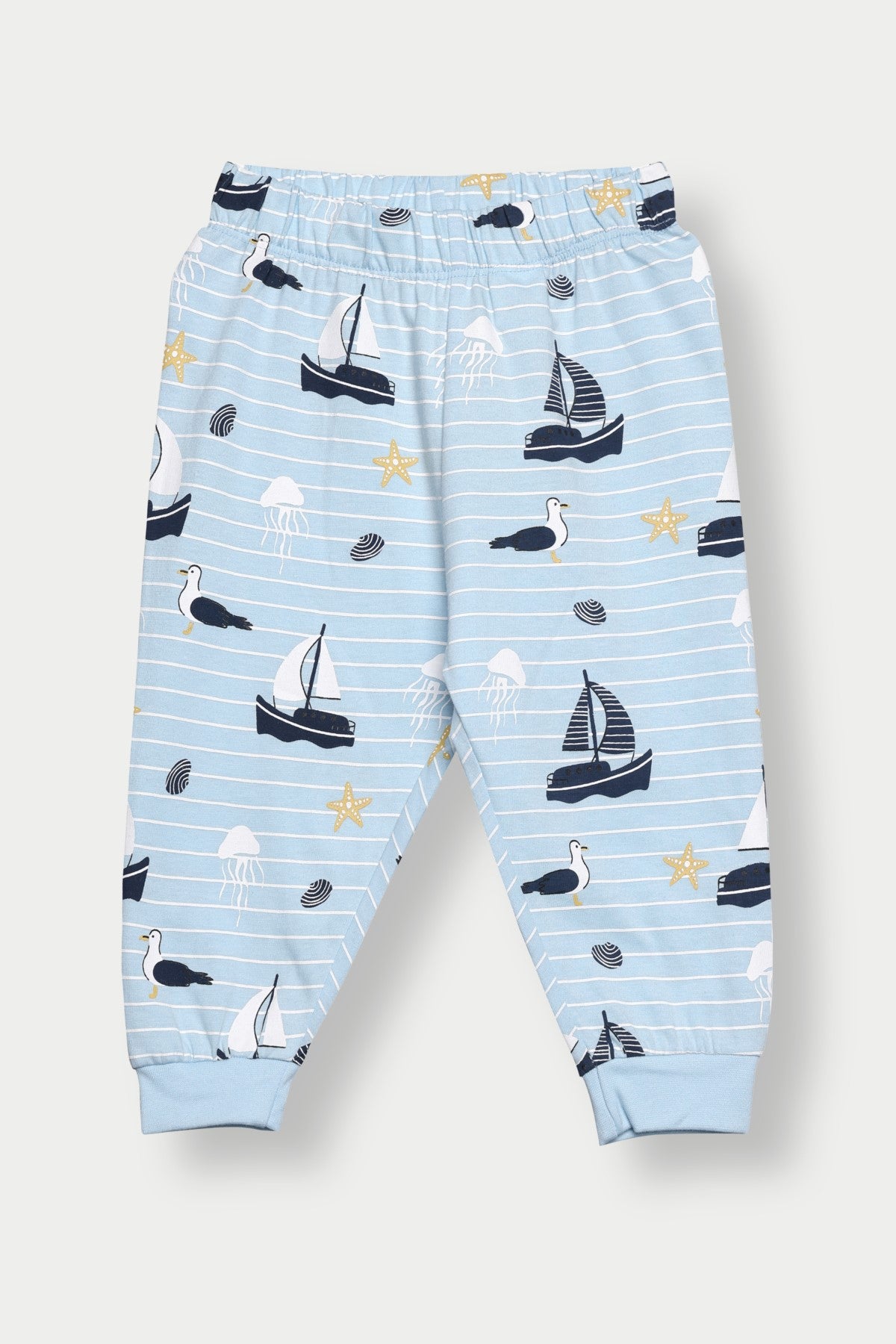 Light Blue Mid Rise Regular Fit Joggers for Infant Boys - Image 2