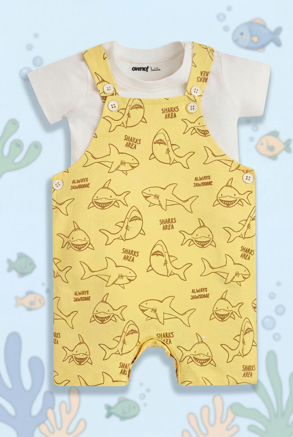 Yellow Conversational Regular Fit Dungarees for Infant Boys - Image 1