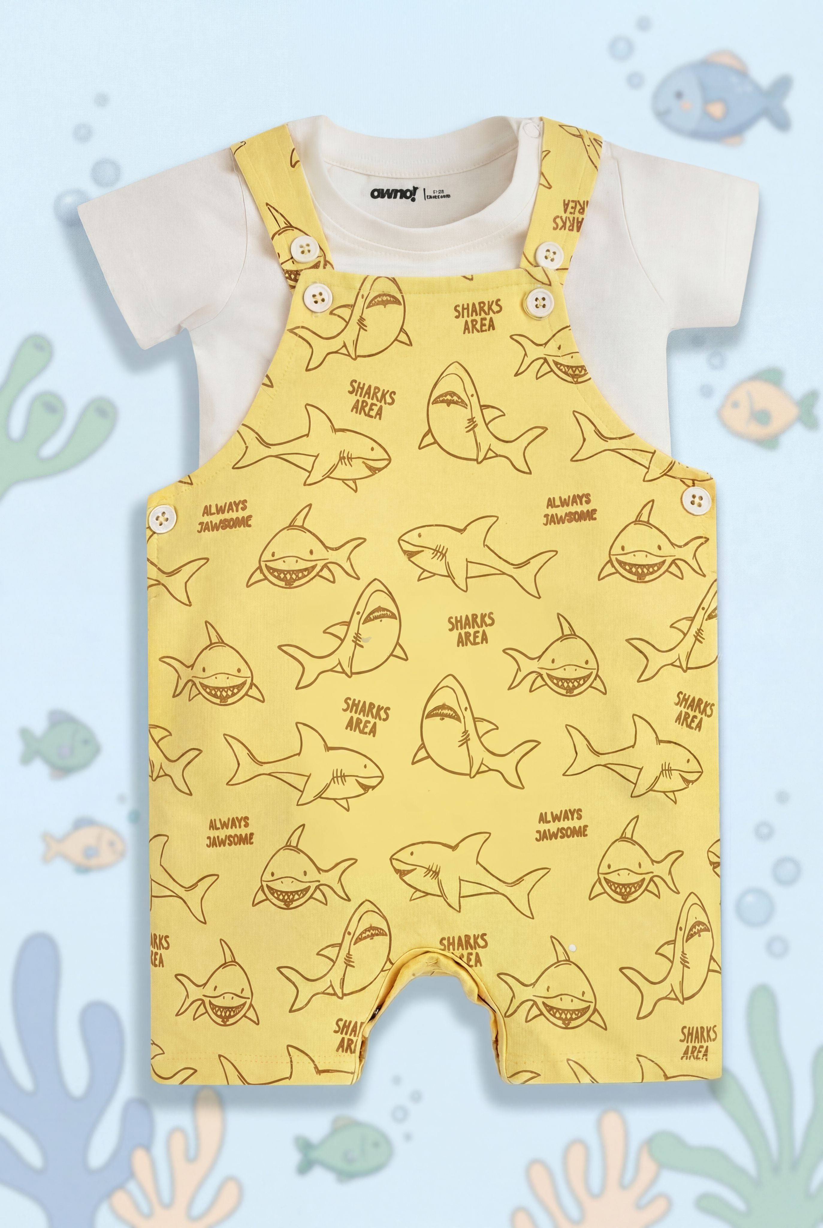 Yellow Conversational Regular Fit Dungarees for Infant Boys - Image 1