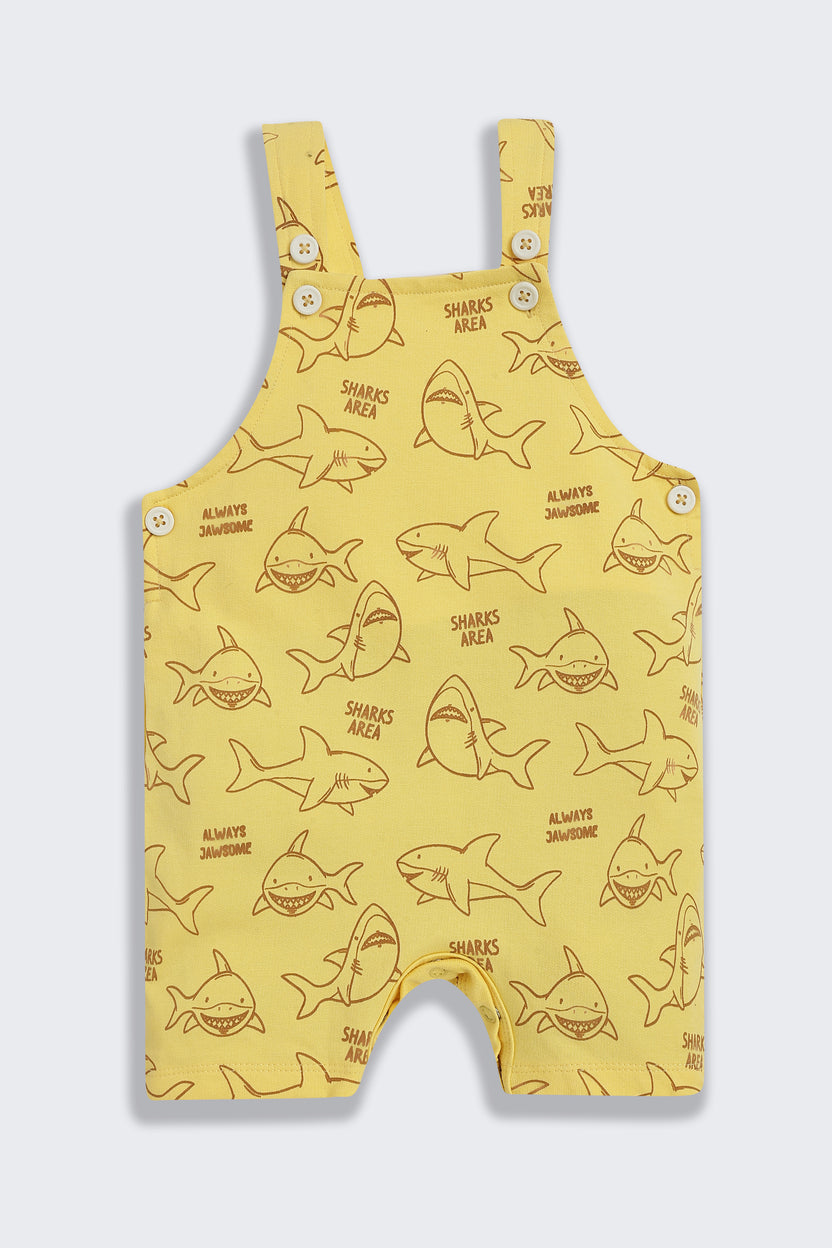 Yellow Conversational Regular Fit Dungarees For Infant Boys - Image 5