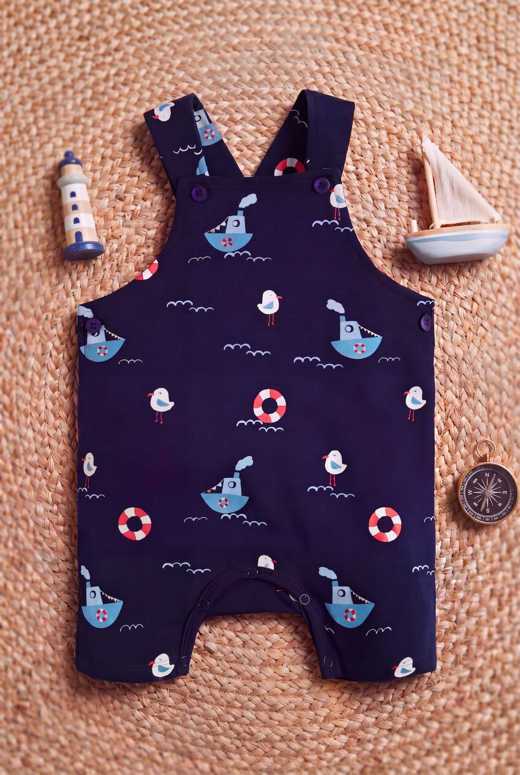 Navy Conversational Regular Fit Dungarees for Infant Boys - Image 1