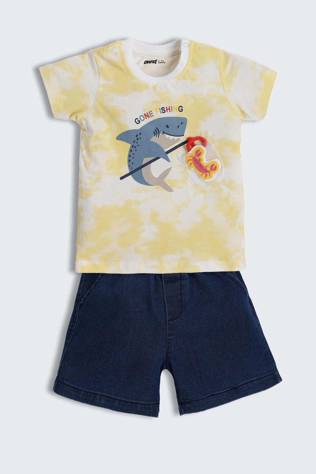 Yellow Fish Graphic Printed Regular Fit Co-ord Set for Infant Boys - Image 2