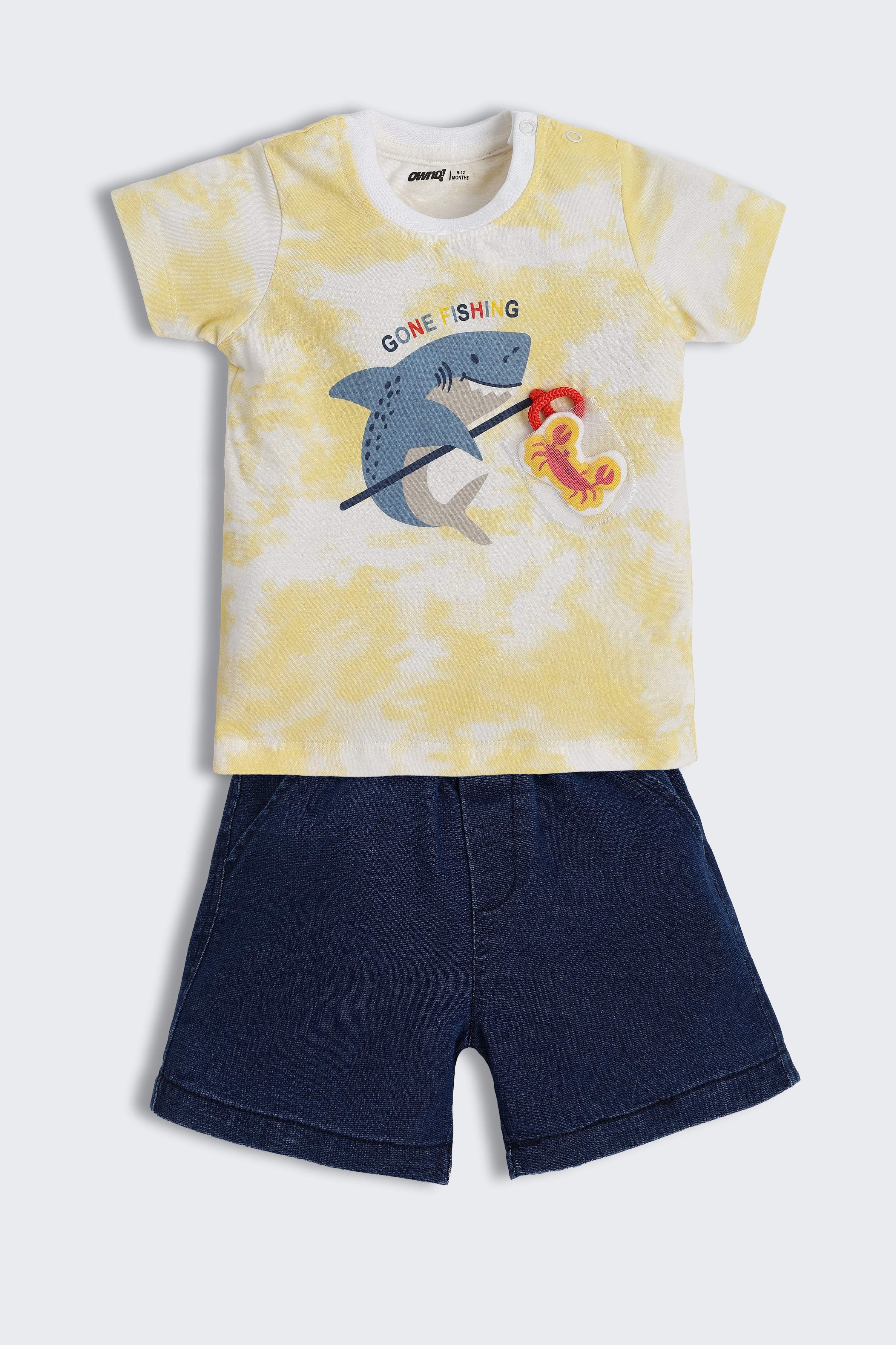 Yellow Fish Graphic Printed Regular Fit Co-ord Set for Infant Boys - Image 2