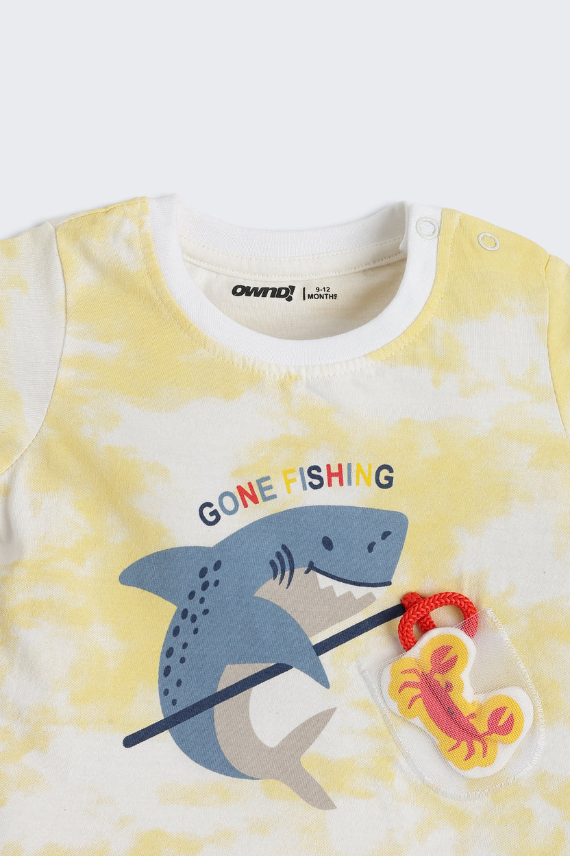 Yellow Fish Graphic Printed Regular Fit Co-ord Set For Infant Boys - Image 6
