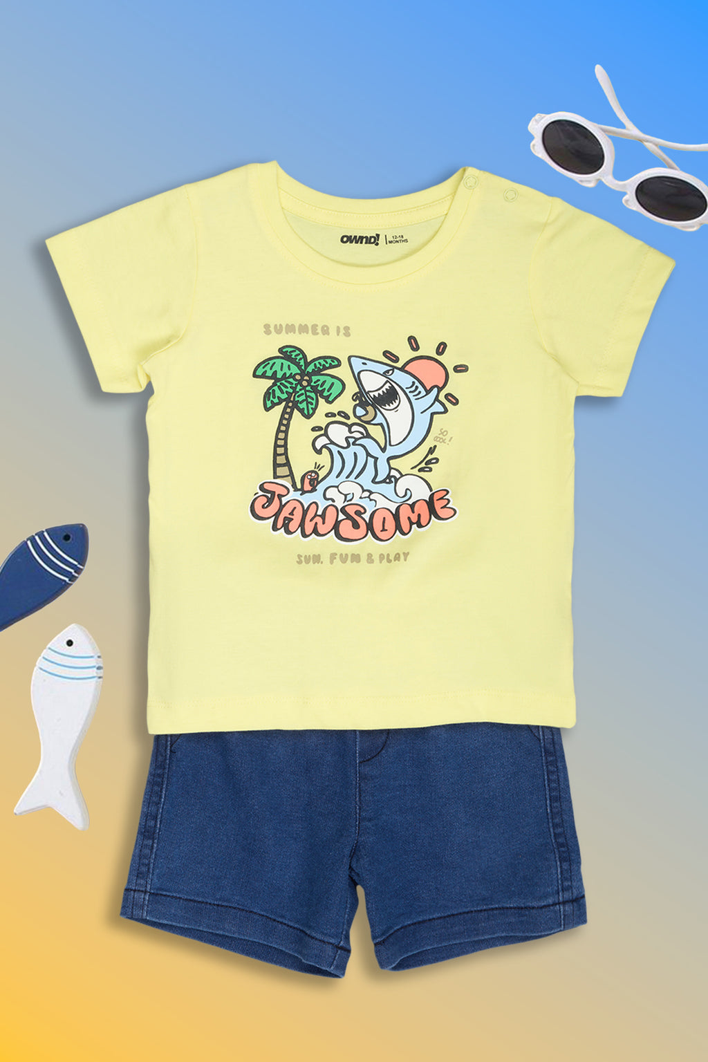 Yellow Regular Fit Graphic Printed Co-ord Sets for Infant Boys - Image 1