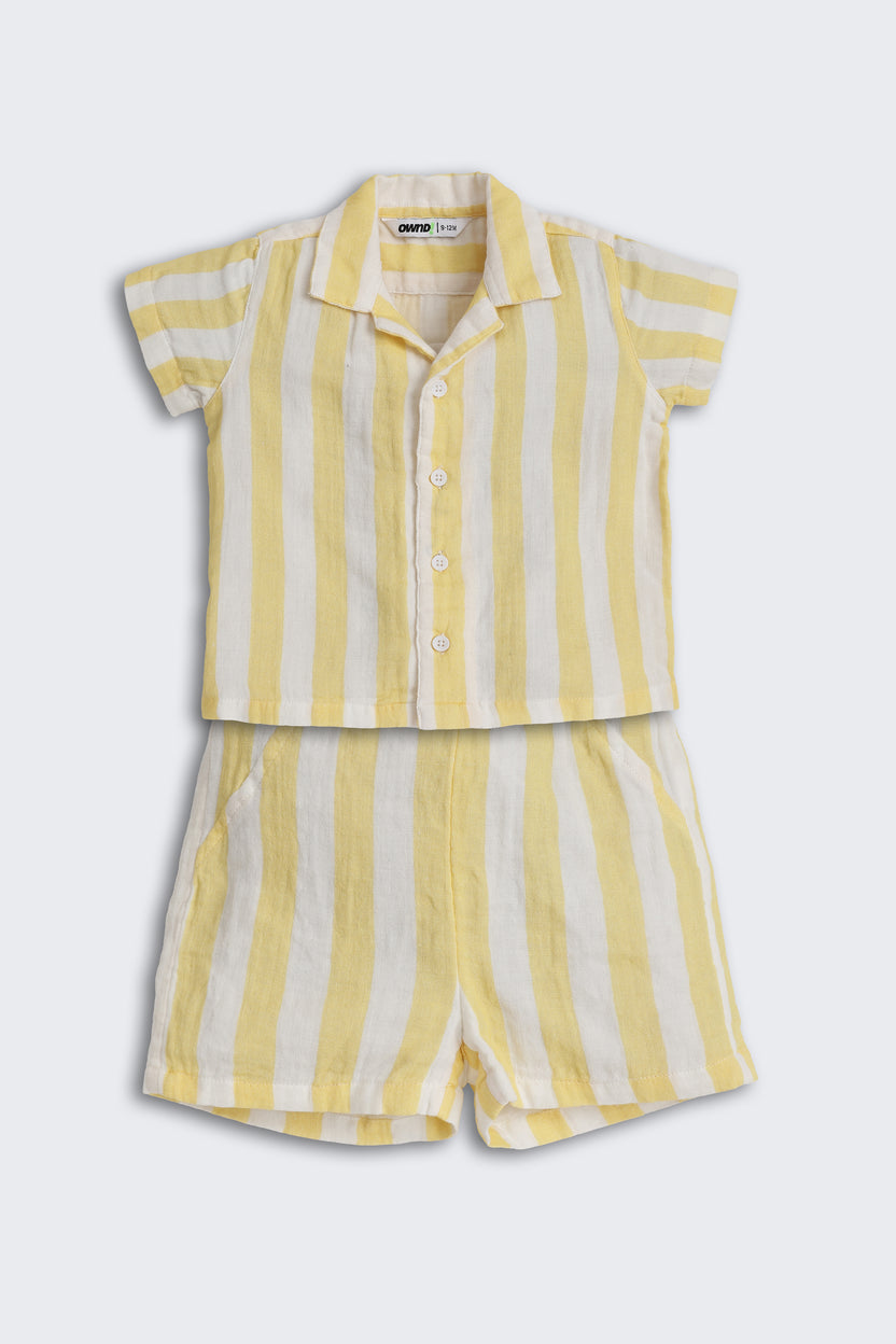 Yellow Striped Regular Fit Co-ord Set for Infant Boys - Image 2