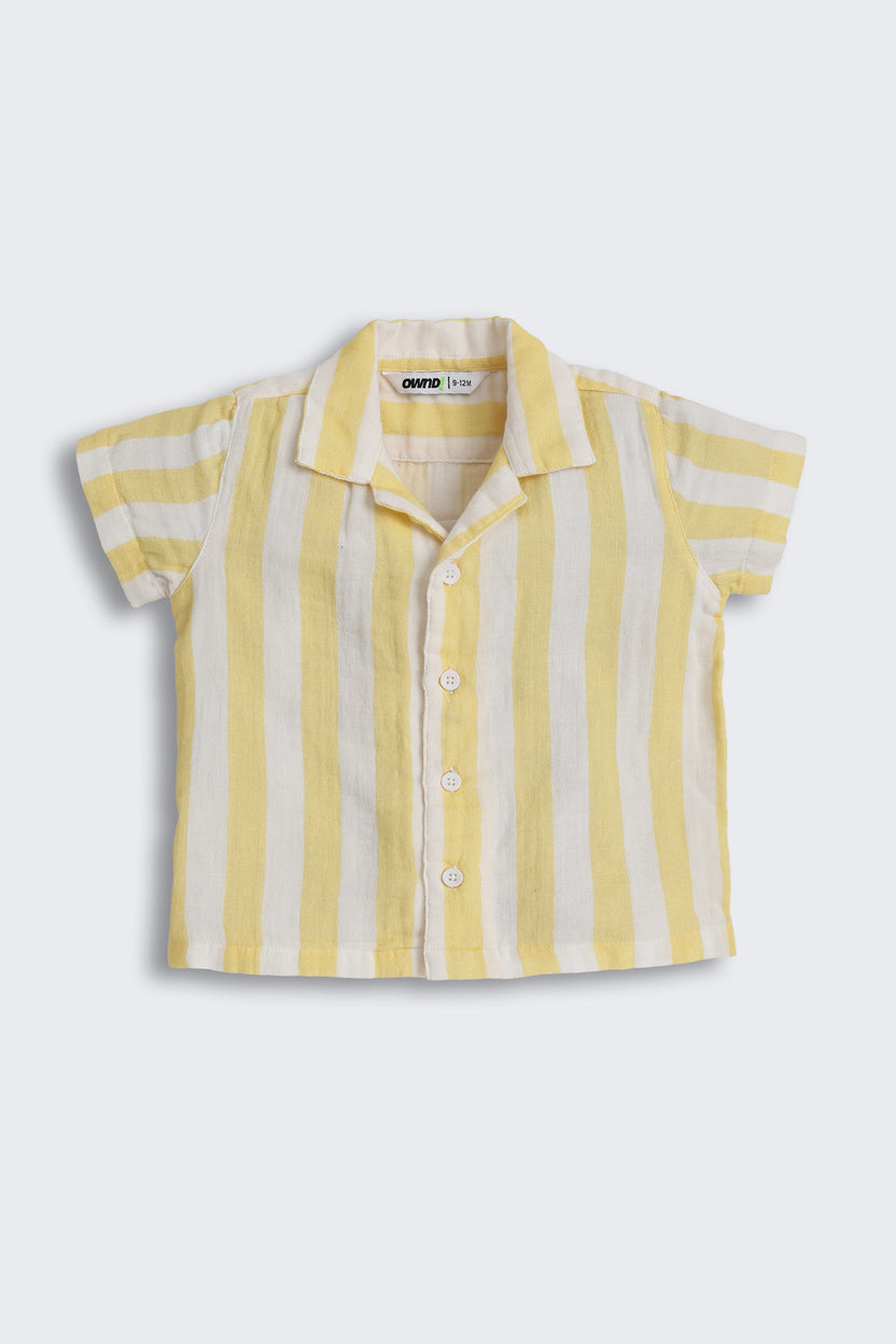 Yellow Striped Regular Fit Co-ord Set for Infant Boys - Image 3