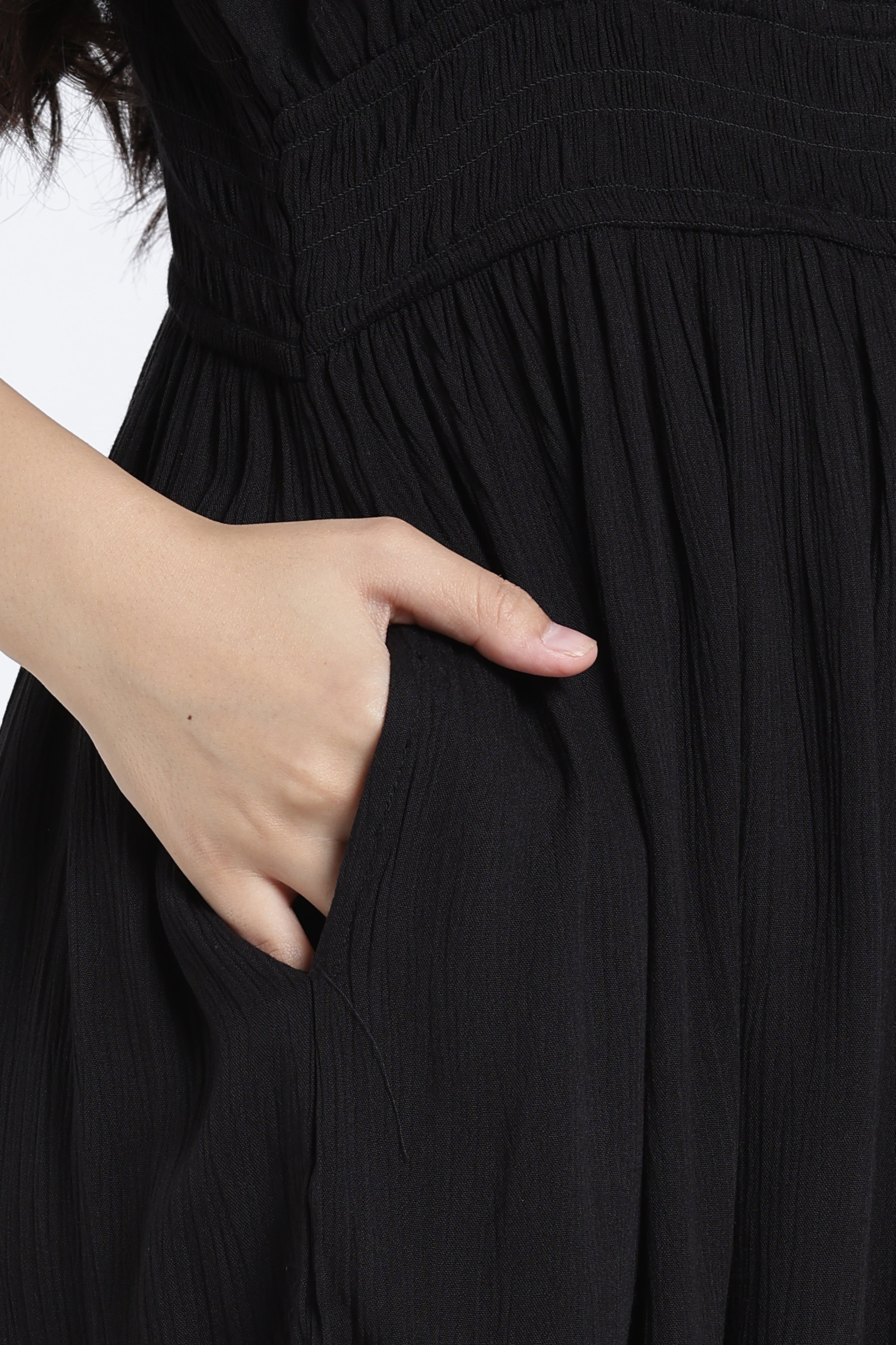 Black Tied Up Regular Fit Dress for Women - Image 3