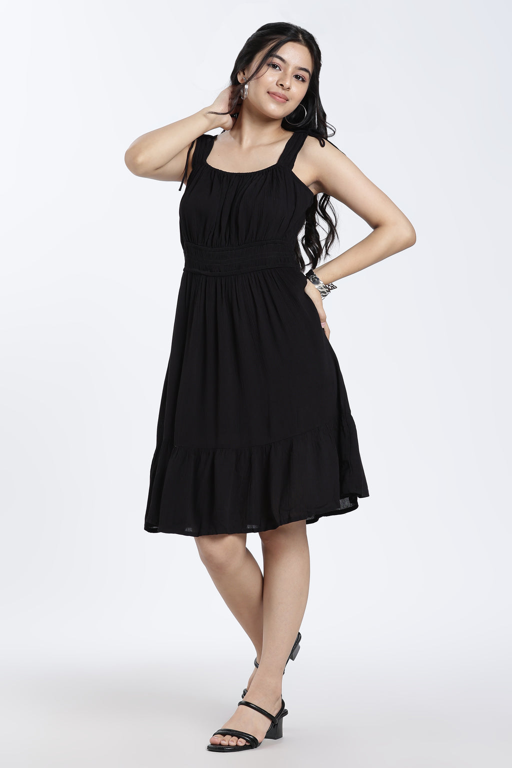 Black Tied Up Regular Fit Dress for Women - Image 5