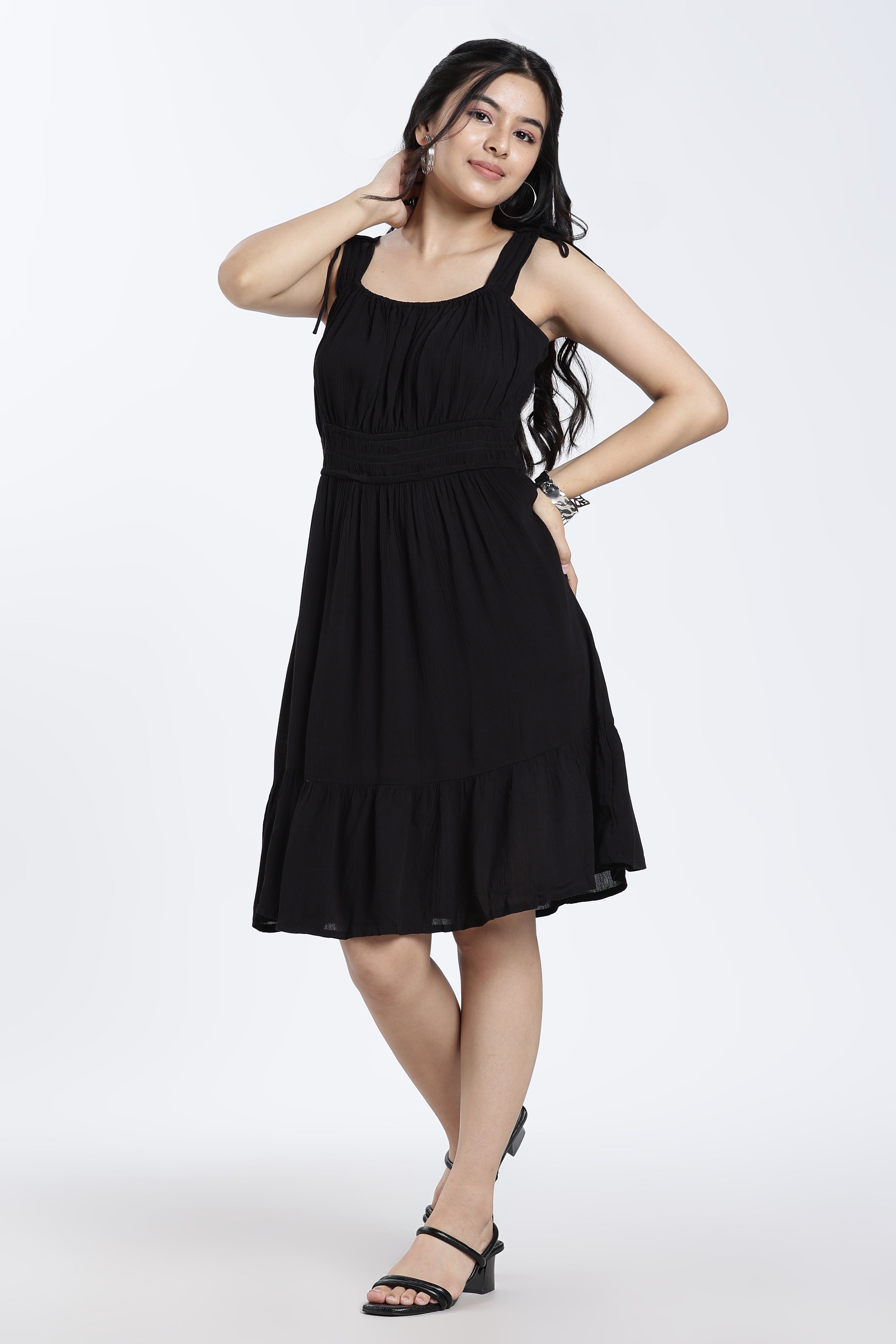 Black Tied Up Regular Fit Dress for Women - Image 5