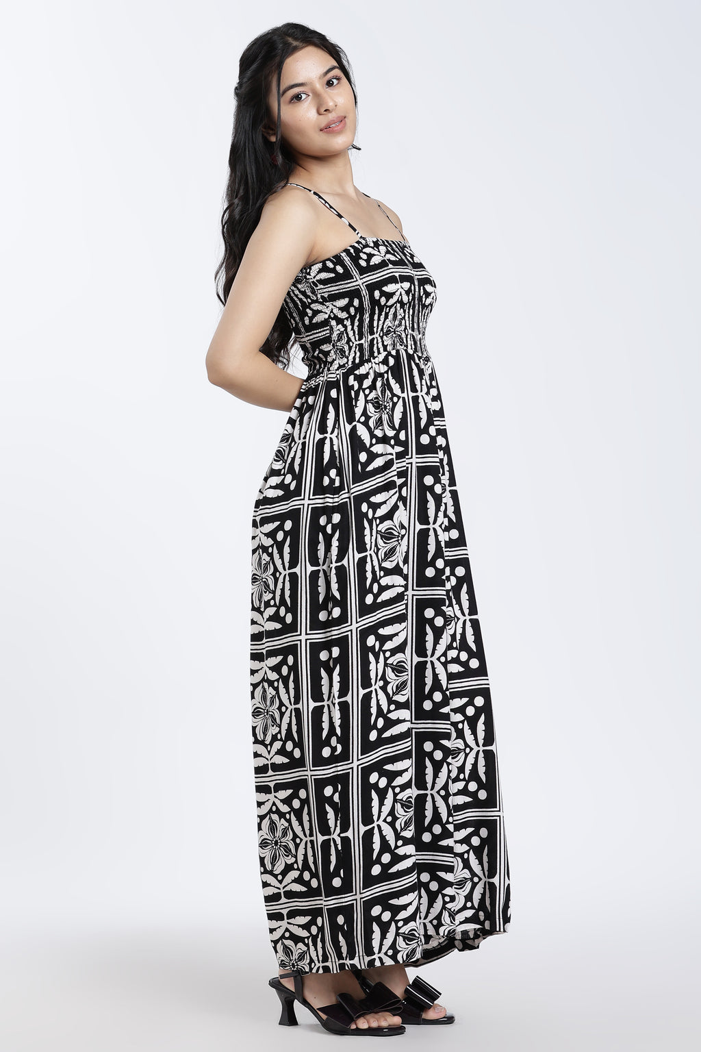Black Shirred Regular Fit Jumpsuit for Women - Image 6