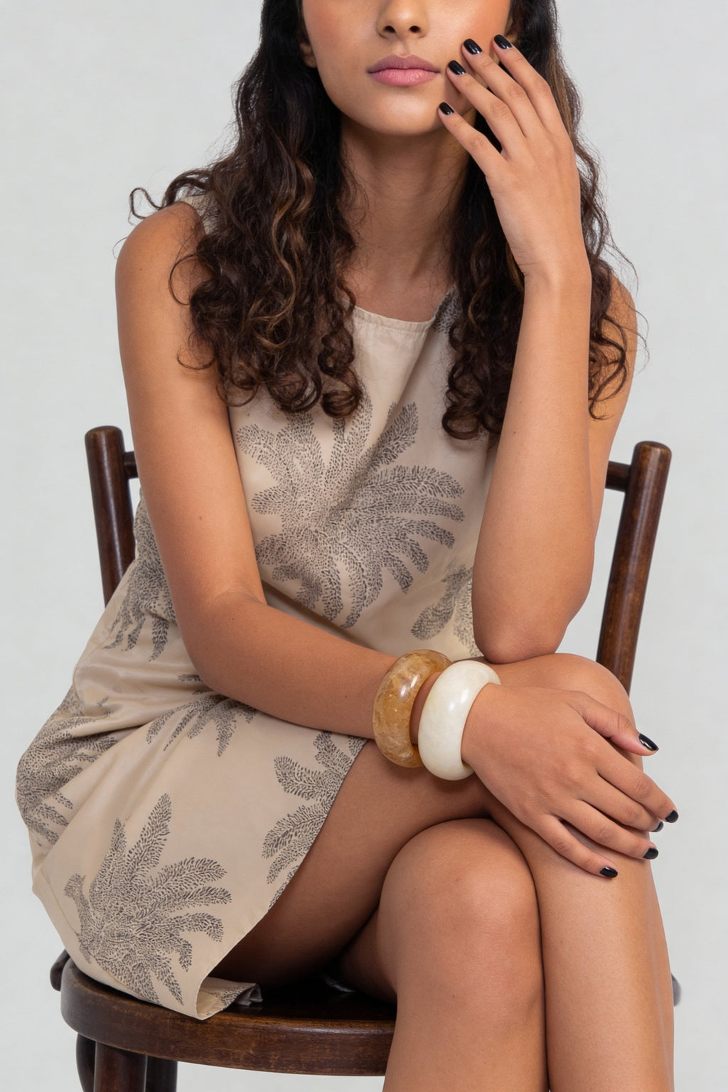 Cream Regular Fit Printed A-Line Dress for Women - Image 3