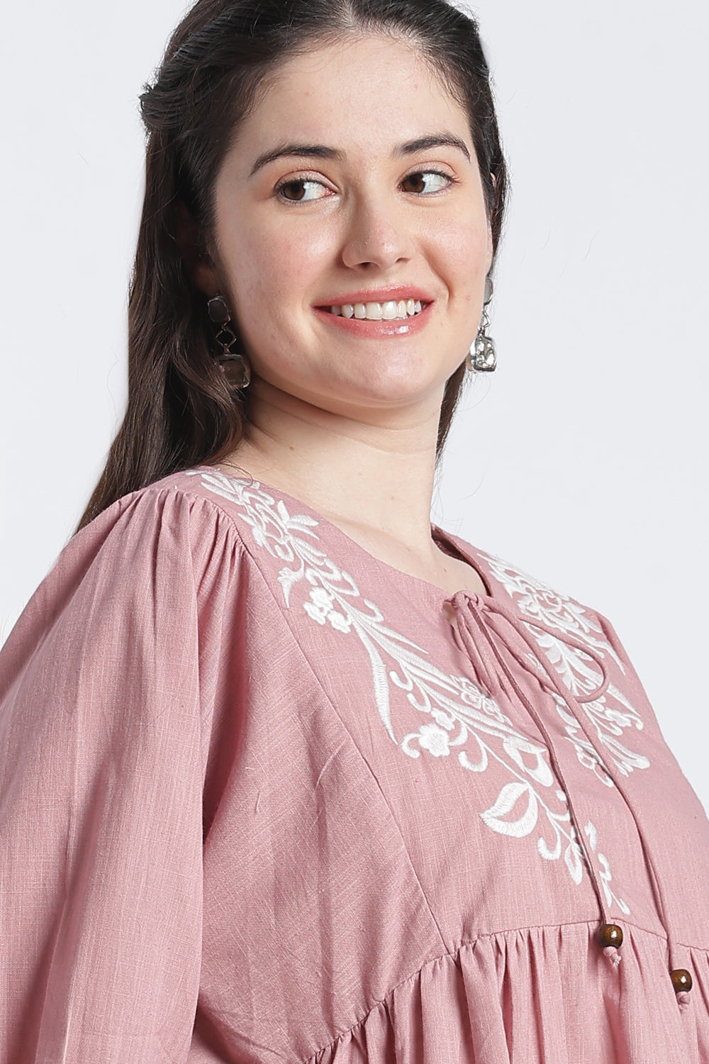 Pink Balloon Sleeves Loose Fit Tunic For Women - Image 3