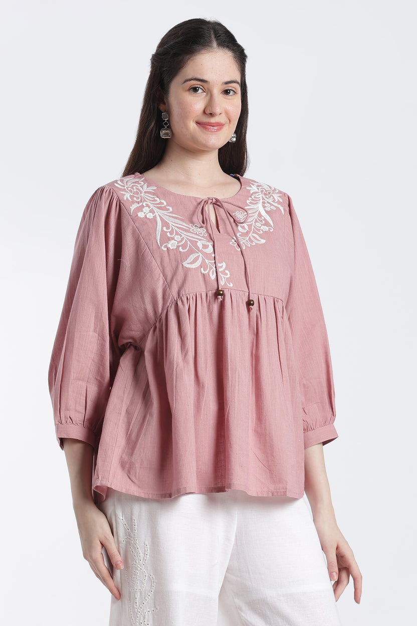 Pink Balloon Sleeves Loose Fit Tunic For Women - Image 4